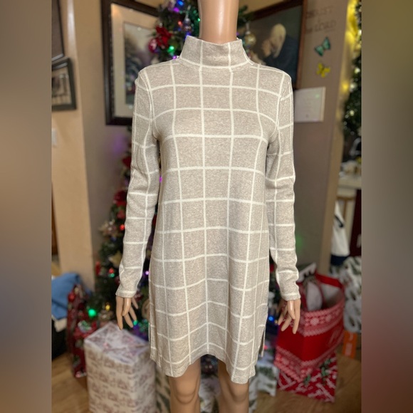 Style & Co. Beige Checkered Long Sleeve Dress size M - Picture 1 of 6